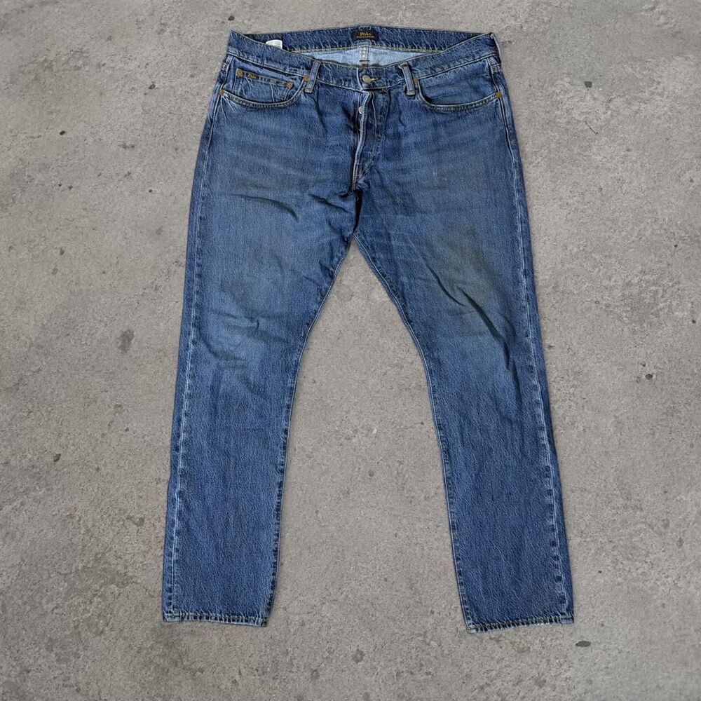 Polo Ralph Lauren blue denim jeans Button Fly Whiskered Men’s Size 36x30